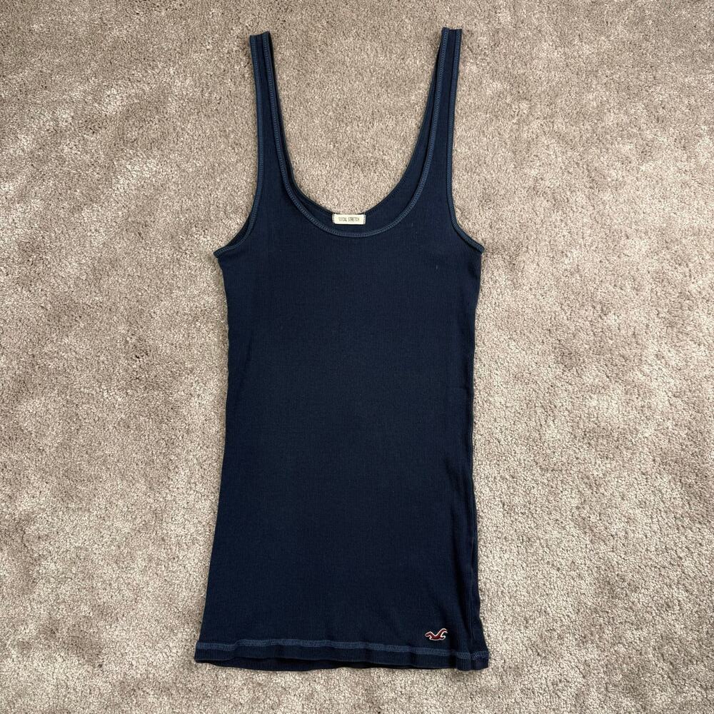 Hollister SoCal Stretch Navy Ribbed Tank Top Basic Layering Sz M Preppy Y2K